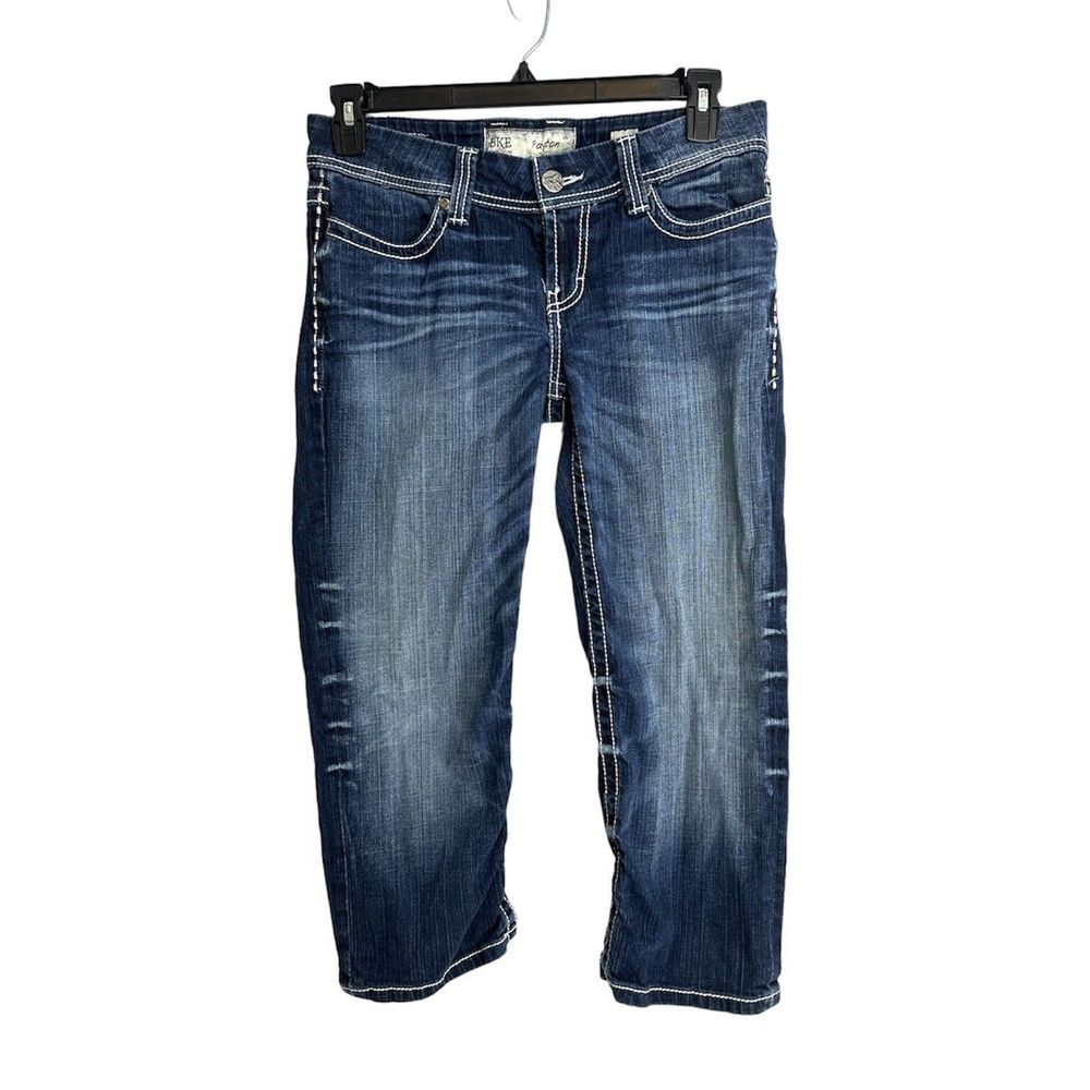 BKE Jeans Women's 29 / 8‎ Payton Capri Straight Bling Pockets Logo Denim Blue